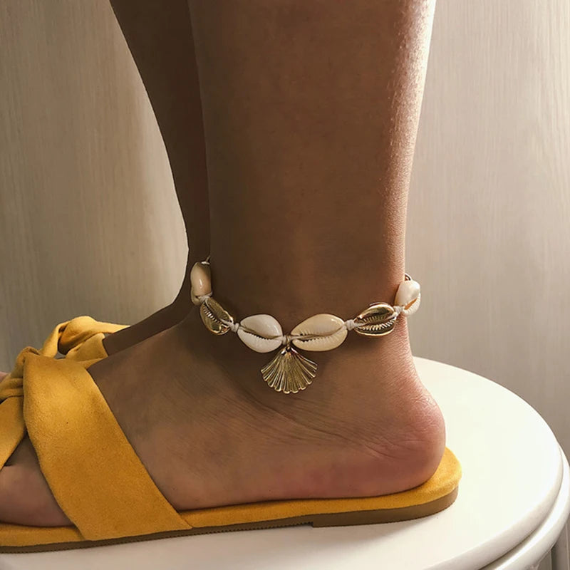 Summer Sea Shell Anklet Ankle Bracelets for Women Charms Scallop Seashell Anklet Bracelet on the Leg Female Chain on Foot