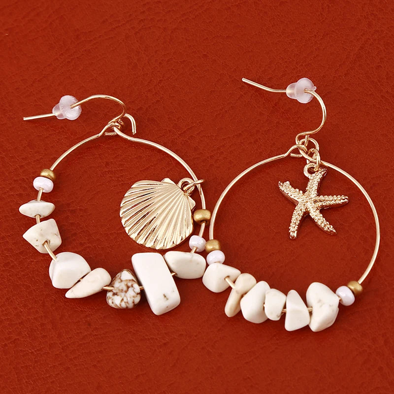 Sea Shell Earrings For Women Gold Color Trendy Metal Shell Cowrie Statement Dangle Earrings 2023 New Summer Beach Jewelry