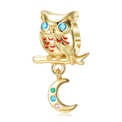 Owl Sterling Silver Gold-plated S925 Bead Necklace Bracelet Diy Accessories