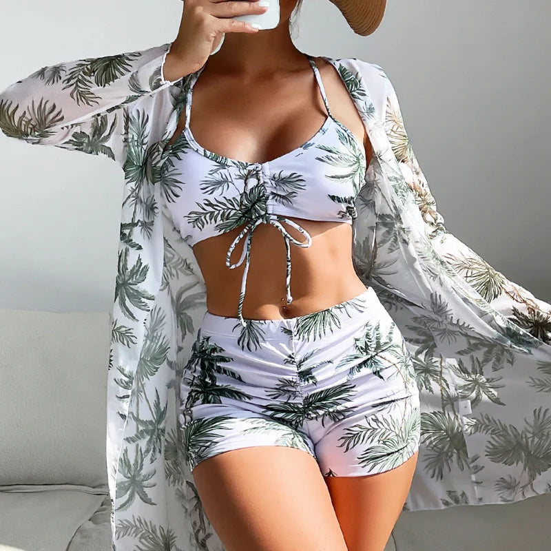 Summer Print Swimsuits Tankini Sets Female Swimwear Push up for Beach Wear Three-Piece Bathing Suits Pool Women&