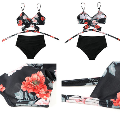 High Waist Sexy Bikini Set 2024 Biquini Swimwear Women Two Pieces Swimsuit Floral Beachwear V-Neck Bathing Suits Female