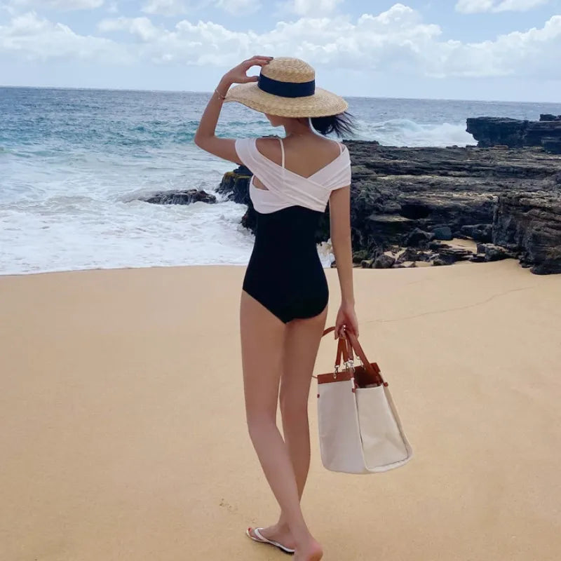 Korean Style One Piece Swimwear Women Padded Swimwear Solid Swimsuit Bathing Suit Sexy Lady Monokini Beachwear 2020 New